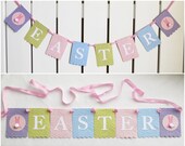 Easter Banner with Bunny - Embossed Easter Eggs - READY TO SHIP - Easter Home Decor Easter Bunny Garland Bunny Banner Il_170x135