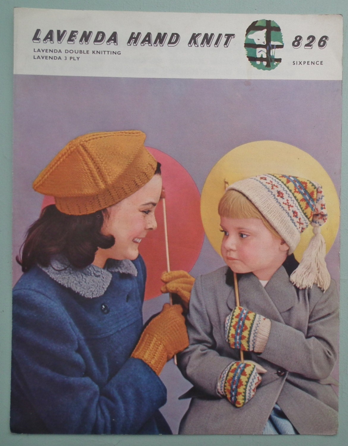 Vintage Knitting Pattern 1940s 1950s Girls Beret Hat Gloves Set Boys