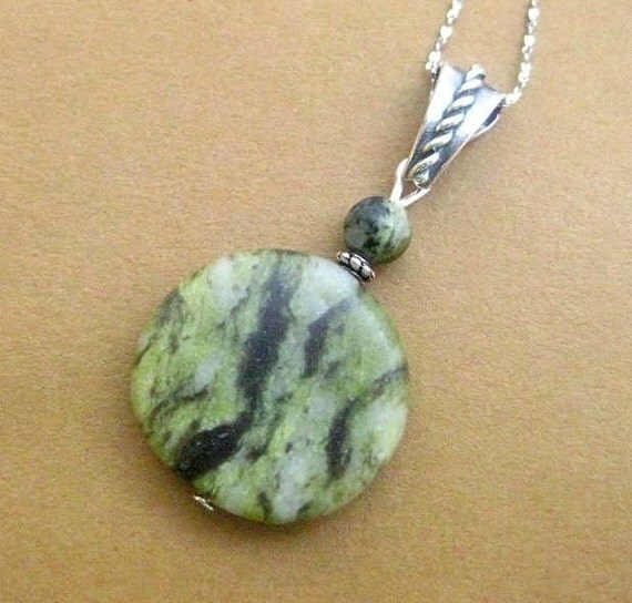 Irish Jewelry Connemara Marble Pendant, Sterling Silver. Made in Ireland. Calm