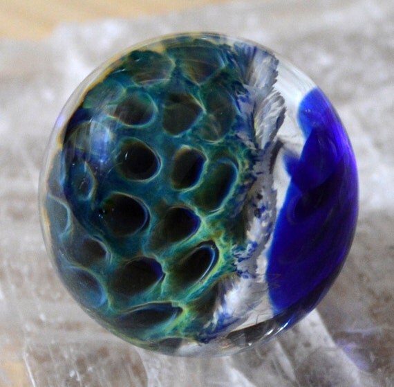 Handblown Glass Marble Blue Moon by PetrichorArts