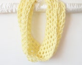 Crochet Fishnet Cowl Scarf Neck Warmer in Lemon Yellow, vegan, ready to ship.