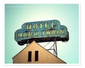 Hotel Mark Twain Fine Art Photograph, vintage retro home decor, literature library art, San Francisco photo blue gold