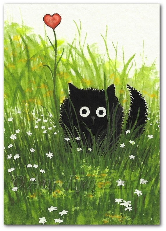 Black Cat - One Love - Art Print or ACEO by Bihrle ck363
