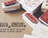 Personalized Self-Inking or Wood Rubber Stamp with address or any text - Curly Font Top Line S002