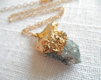 Spirit Quartz Necklace - Druzy Necklace - Gold Necklace - Aqua Necklace - D R U Z Y 240
