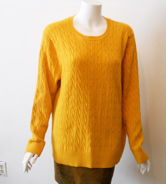 VTG Preppy Mustard Yellow Cable Knit Sweater by sussudionyc