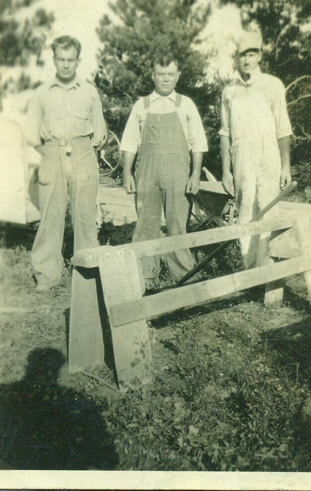 Farmers Working Men Standing in Overalls Wheelbarrow 1920s