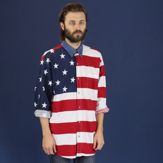 american flag men's button up shirt