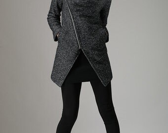 Womens blazer, wool blazer, Short Biker Jacket, modern clothing, winter jacket, Asymmetrical jacket, Hooded Coat, Cowl Neck,Gift for her 735