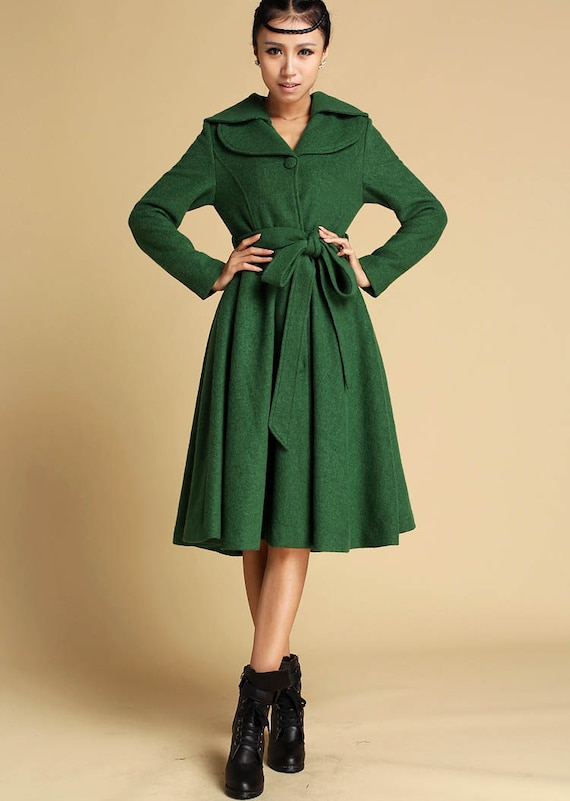 Coat Wool coat Green coat Winter coat trench coat long