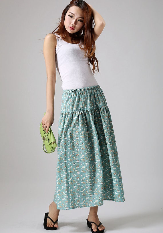 Items similar to Green small flower summer skirt spring long skirt (865 ...