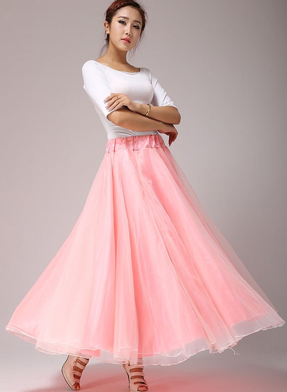 Pink yarn maxi summer skirt (662)