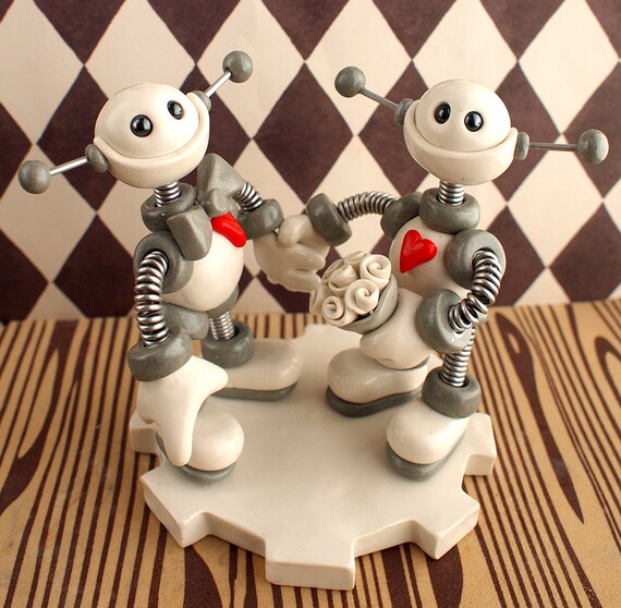Robot Wedding Cake Topper READY TO SHIP Cute by RobotsAreAwesome