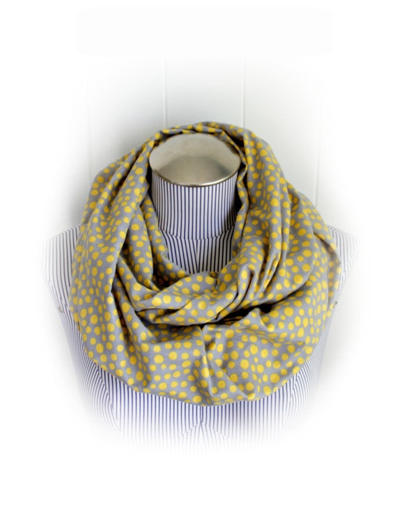 Items similar to Gray and Yellow Polka Dot Infinity Scarf, Cozy Flannel ...