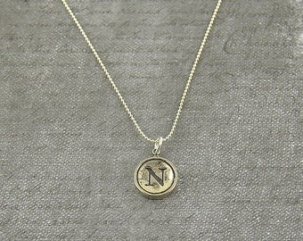 Letter N Necklace - Sterling Silver Initial Typewriter Key Charm Necklace - Gwen Delicious Jewelry Design GDJ