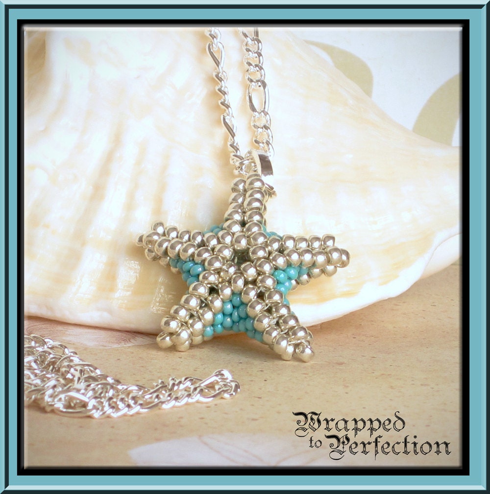 Beaded Starfish Necklace / Pendant with 30 Silver Plate