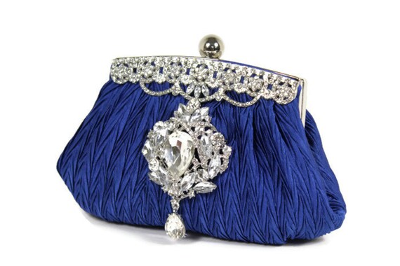 cobalt blue satin clutch bag
