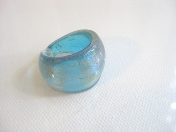 VINTAGE GLASS RING -Hand blown glass - Blue Glass Ring - Blue Gold Ring - By Ferry Creek Vintage