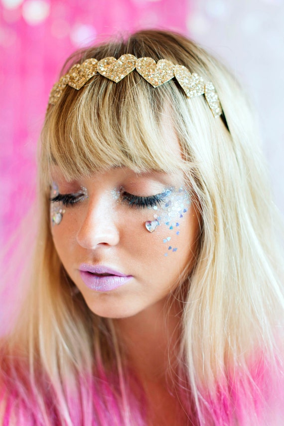 Pale Gold Glitter Heart Hair Band Glitter Hair Band by beauxoxo