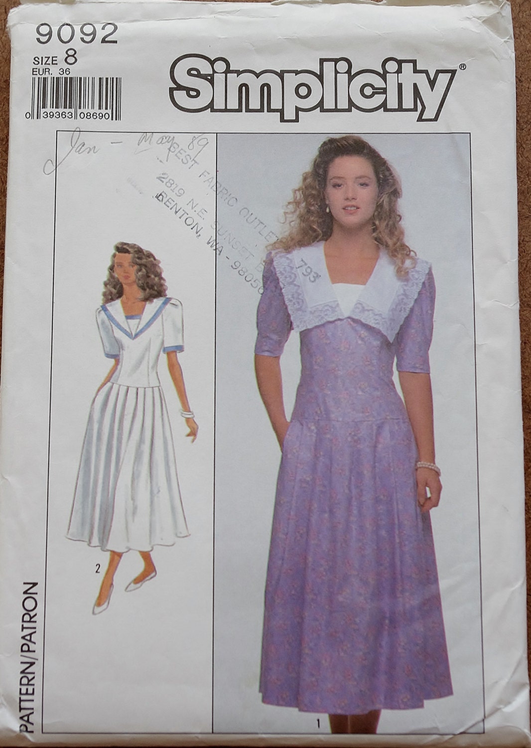 Vintage 80s Sewing Pattern Simplicity 9092 80s Dress 4352