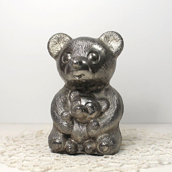 silver plated teddy bear money box