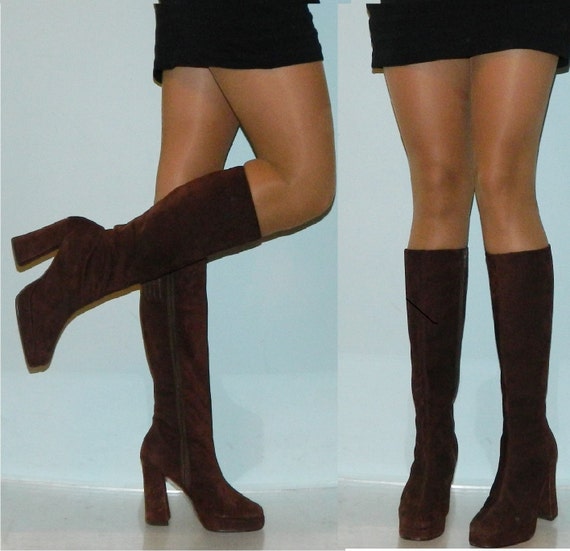 vintage 90s glam rock platform boots brown by thevintagevoice