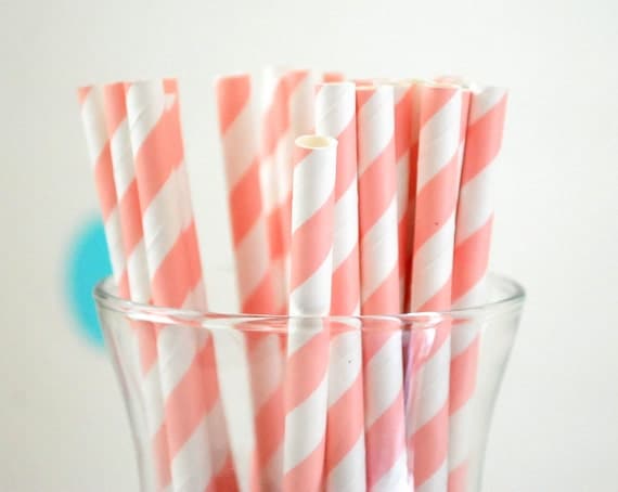 25 Paper Straws , Stripped Straws, Baby Pink Paper Straws or Select color Paper Straws A753