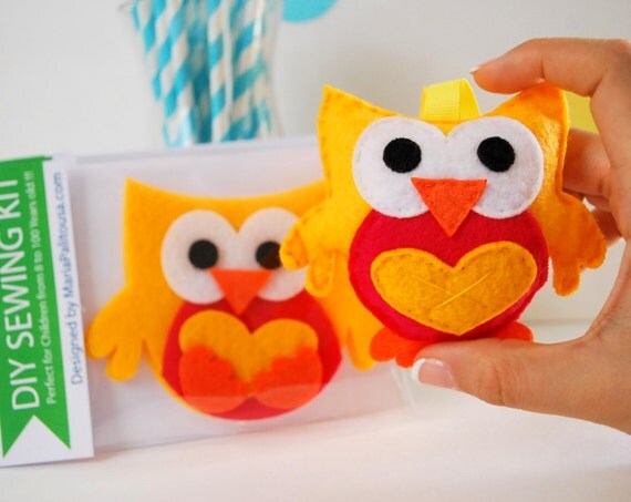 Owl Sewing Kit, Felt Hand-Sewing Kit with PreCut Felt, Craft Felt Sewing Kit, Kid Sewing Kit, diy felt Owl sewing kit, READY TO SHIP A794 Il_570xn