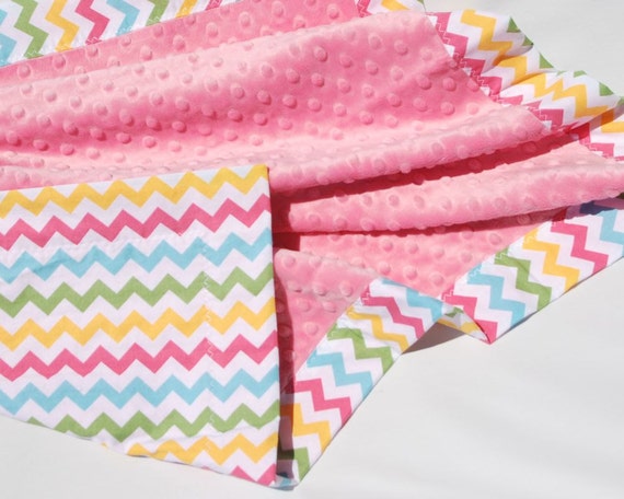 Items similar to SALE -Baby Girl Chevron Blanket -Pink, Yellow, Green ...