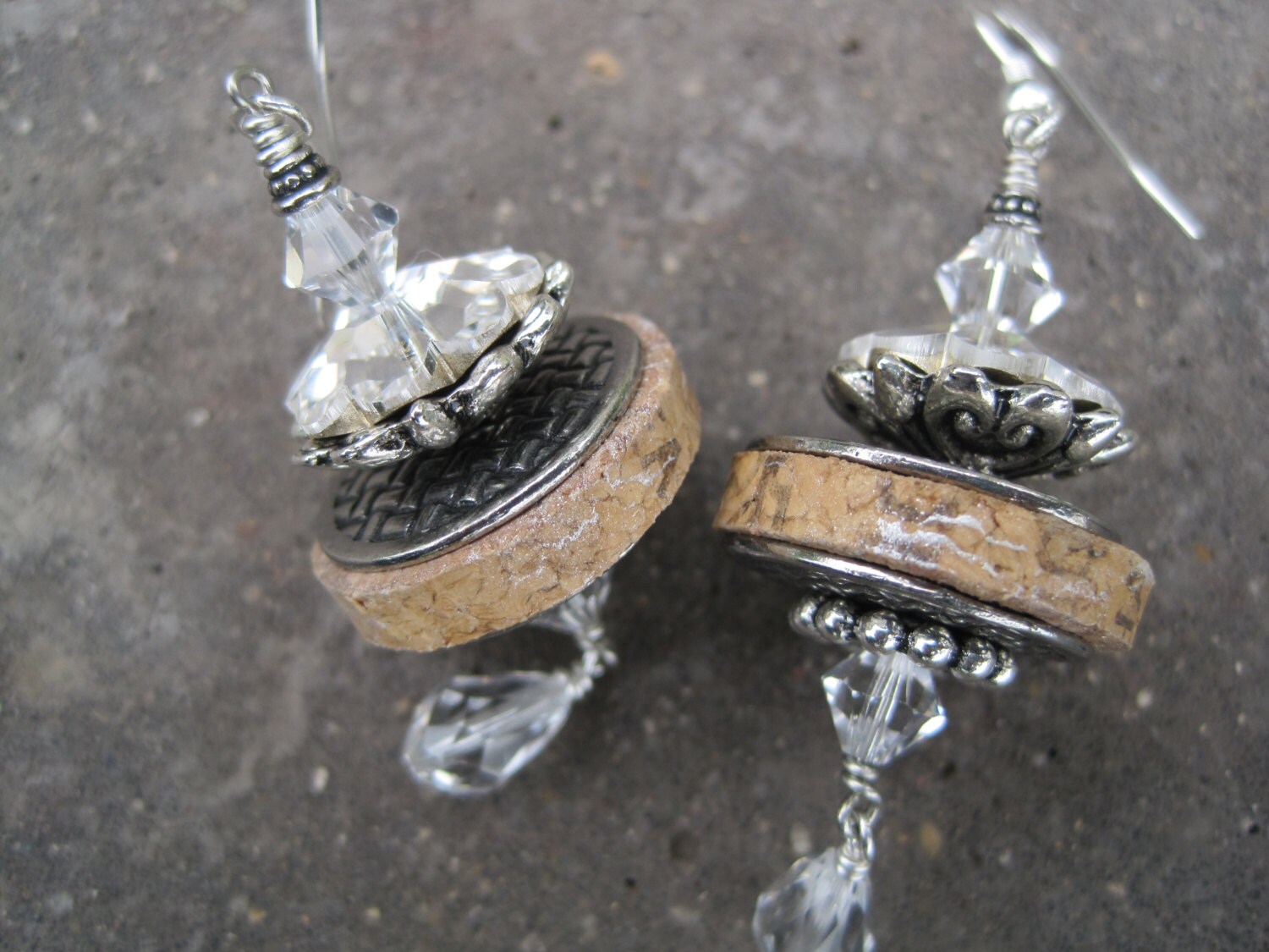 OOAK Wine Cork Earrings Upcycled Cork Earrings Accented with