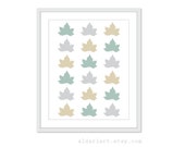 Autumn Maple Leaves Digital Art Print Fall Home Decor  Sage Grey Tan - Neutral Muted Colors