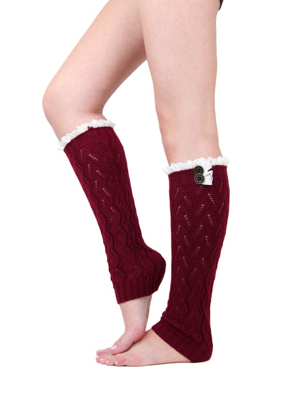 WINE LACE LEG warmer boot socks dark red boot socks with lace