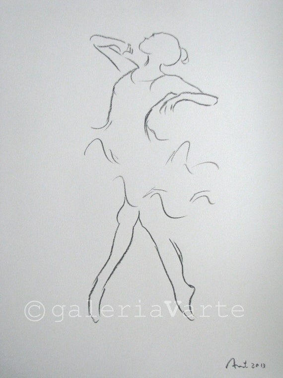 original charcoal drawing Ballet Dancer