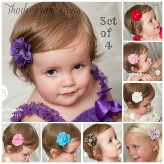 Hair Bows- YOU PICK 4-Baby Hair Clips - Baby Hair Bows - Flower Hair Clips - Baby Hair Clips- Hair Clips - Hair Bow set- Clippie by ThinkPinkBows