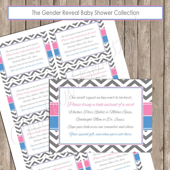 Book instead of a Card, baby shower insert, invitation insert, chevron, gender reveal, - GenderReveal2 INSTANT DOWNLOAD Il_570xn