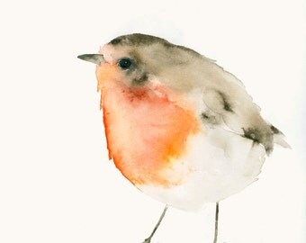 Bird Art Print from Original Watercolor Little Red Robin