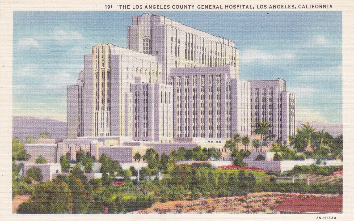 Los Angeles County General Hospital 1940s Vintage Postcard