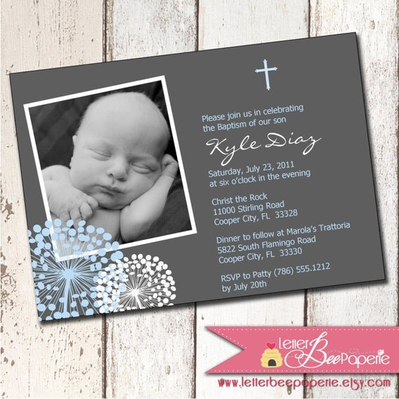 Cotton Blossom Custom Photo Boy/Girl/Twin Baptism Invitation - Christening - First Communion - Choose Your Colors - Printable Digital File Il_570xn