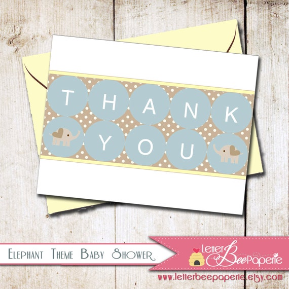 Baby Elephant Thank You Card - Printable DIY Cards - Note Card / Stationery - Baby Shower / Sprinkle - First Birthday - Boys, Girls, Neutra Il_570xn