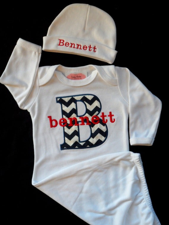Chevron Personalized Baby Boy Clothes Layette Gown by sassylocks