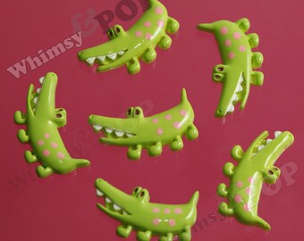5 - Kawaii Crocodile Alligator Resin Flatback Cabochons, Alligator Cabochons, Crocodile Cabochons, 29mm x 15mm (R6-096)