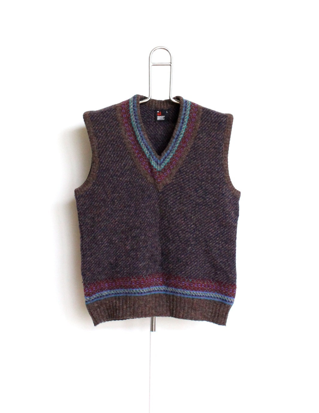 Multi Colored Wool Blend Sweater Vest Mens Large Womens V Neck