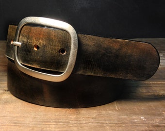 Vintage Aged Leather Belt - - B102 Handmade in USA