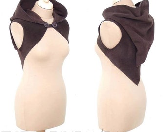 Plain Fleece 'Korrigan' Shrug- Concise pixie hood/Sleeveless