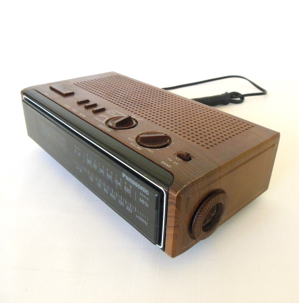 Panasonic Digital Alarm Clock Radio 1980s Wood Grain Blue