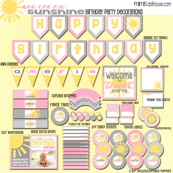 Sunshine Party Decorations- Printable You are my Sunshine Birthday Party Decorations PDF Il_570xn