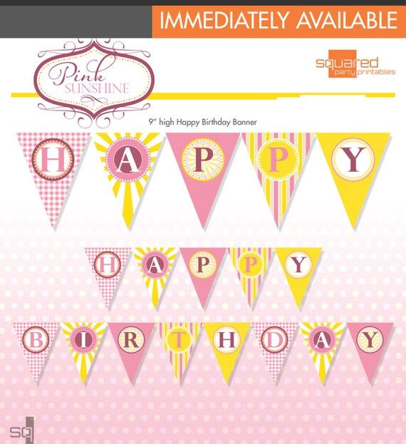 Printable Pink Lemonade Birthday Banner - DIY - Do-It-Yourself Printables - Pink Sunshine - Instant Download Il_570xn