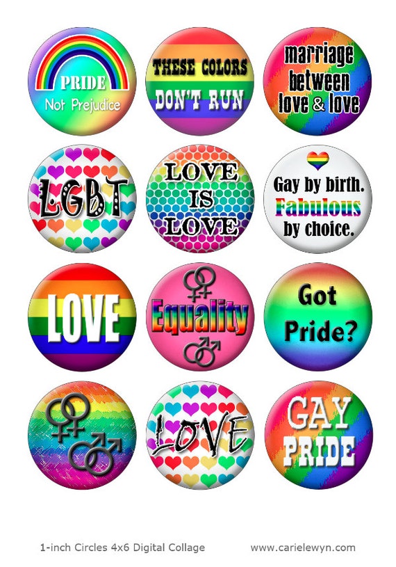 Gay Pride Ver1 Printable 1-Inch Circles / Bottlecap Images