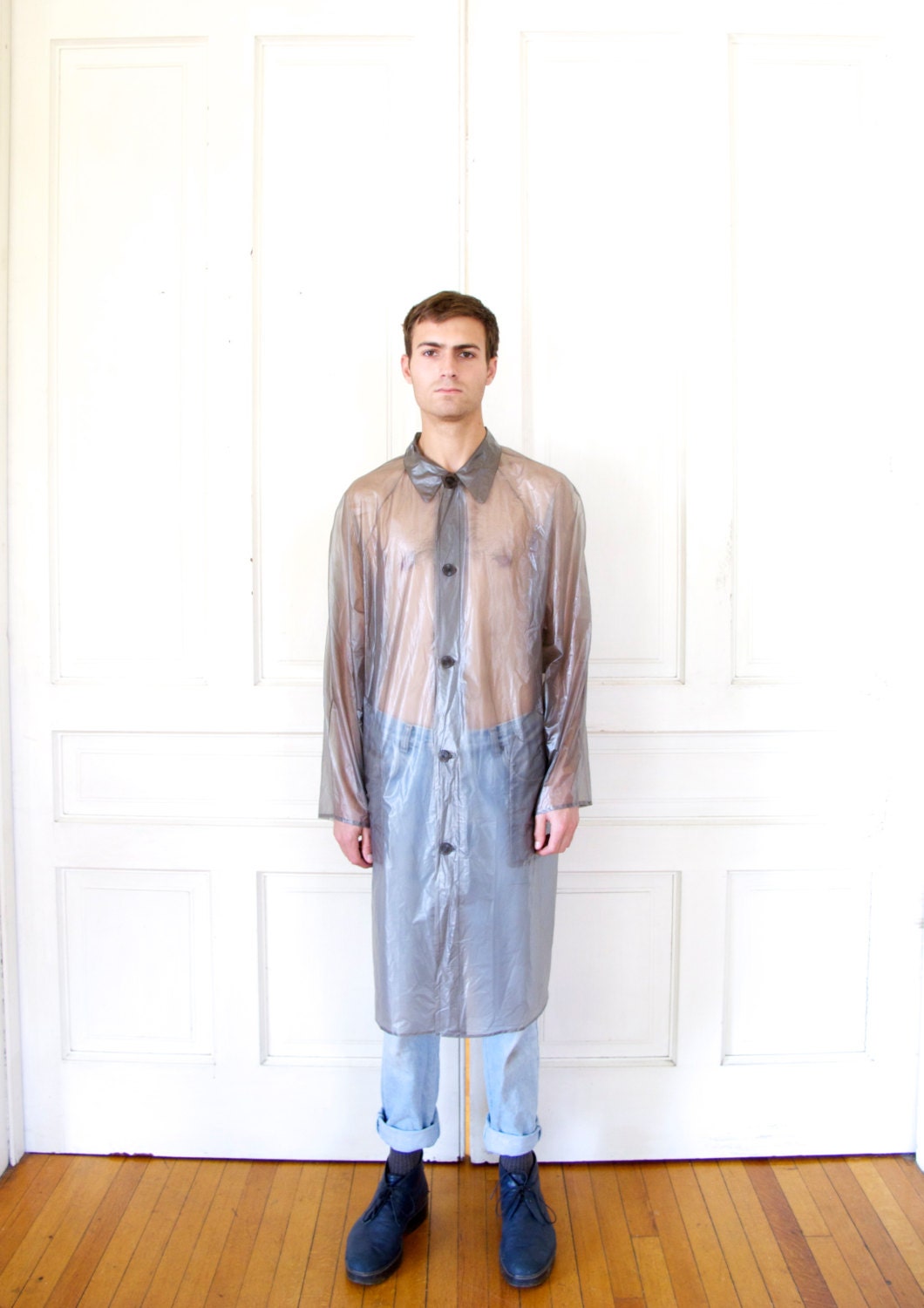 60s Clear Plastic Raincoat See Through Pvc Trench Coat