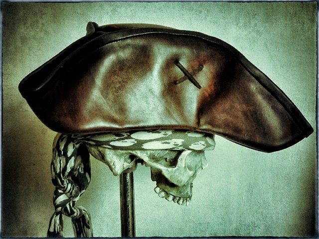 Brown Leather Pirate Tricorn Hat